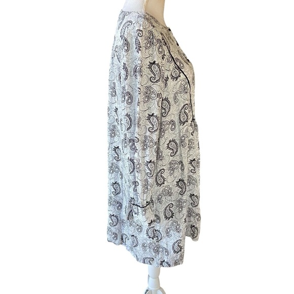 LOFT Peasant Style Paisley Print Dress Size L White w Black Design Oversized - Picture 2 of 11
